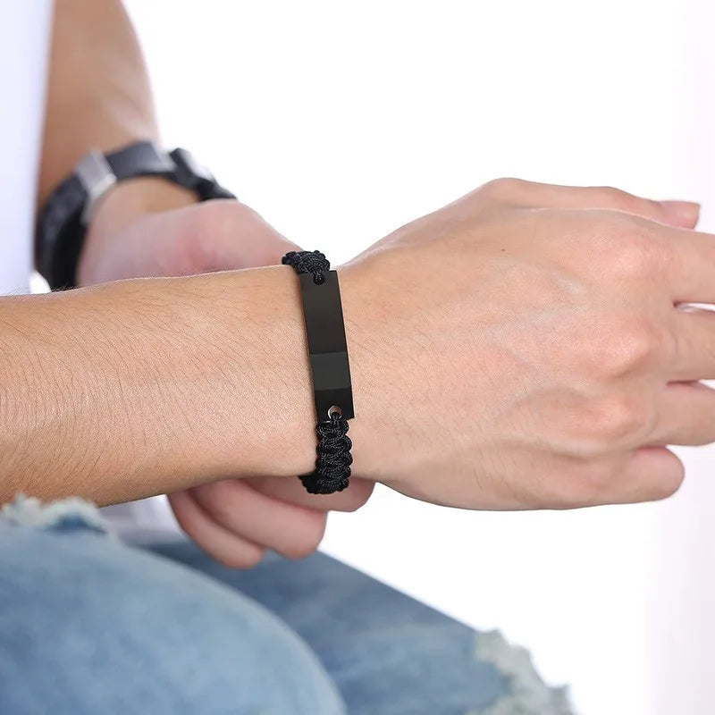 Men's Custom Name ID Bar Bracelet – Stainless Steel Braided ID Bar Bracelet SPOT