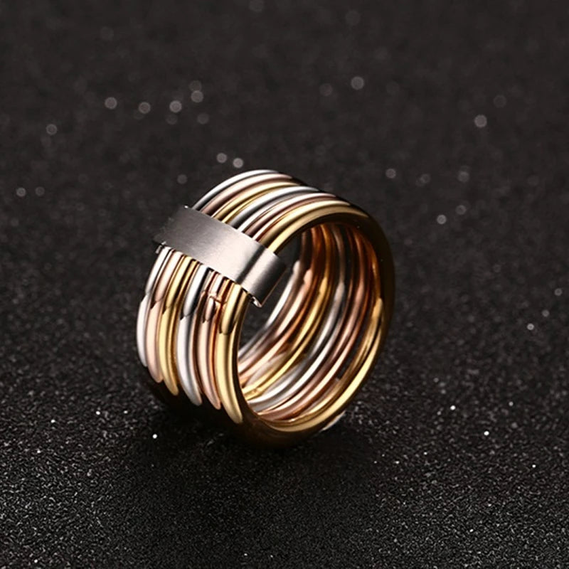 Women's 6-Circle Interlocked Stainless Steel Statement Ring Statement Ring SPOT