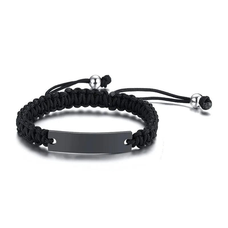 Men's Custom Name ID Bar Bracelet – Stainless Steel Braided ID Bar Bracelet SPOT no engrave black