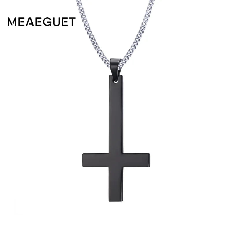 Meaeguet Inverted Cross Stainless Steel Gothic Pendant Necklace Gothic Pendant Necklace SPOT