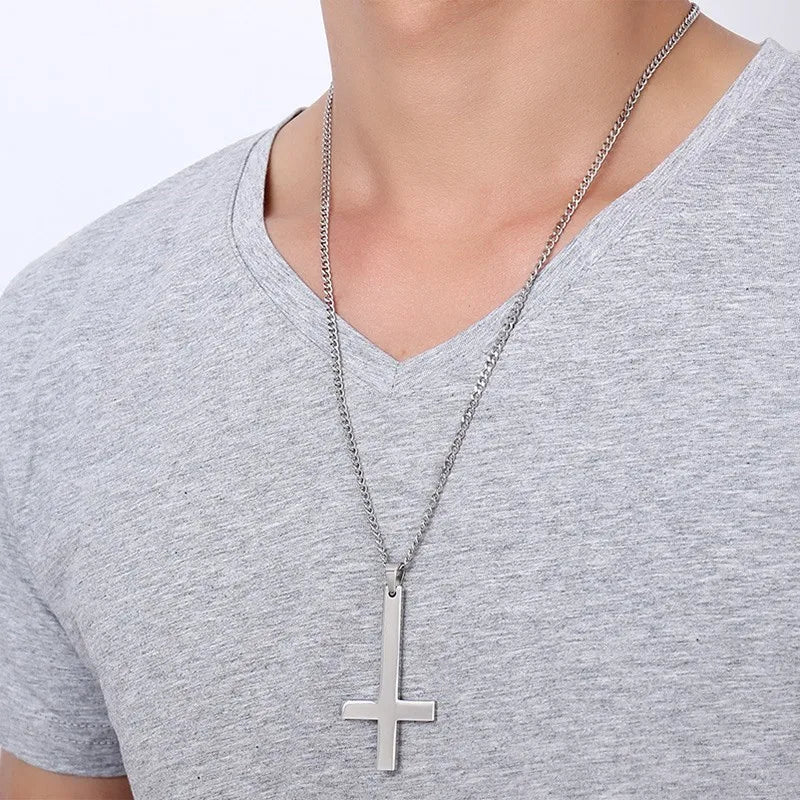 Meaeguet Inverted Cross Stainless Steel Gothic Pendant Necklace Gothic Pendant Necklace SPOT