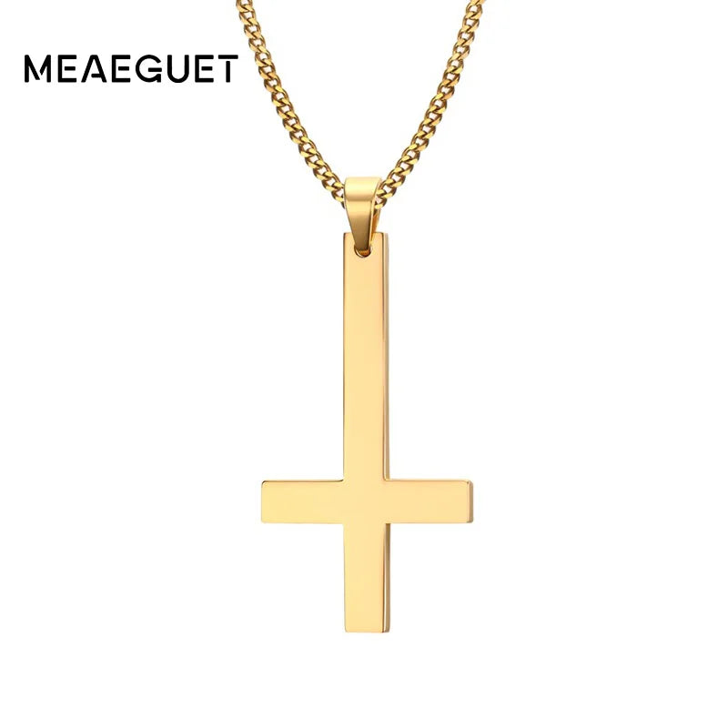 Meaeguet Inverted Cross Stainless Steel Gothic Pendant Necklace Gothic Pendant Necklace SPOT Gold