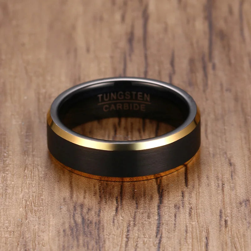 Meaeguet Men's Black Gold Tungsten Carbide Wedding Band Ring Tungsten Wedding Ring SPOT