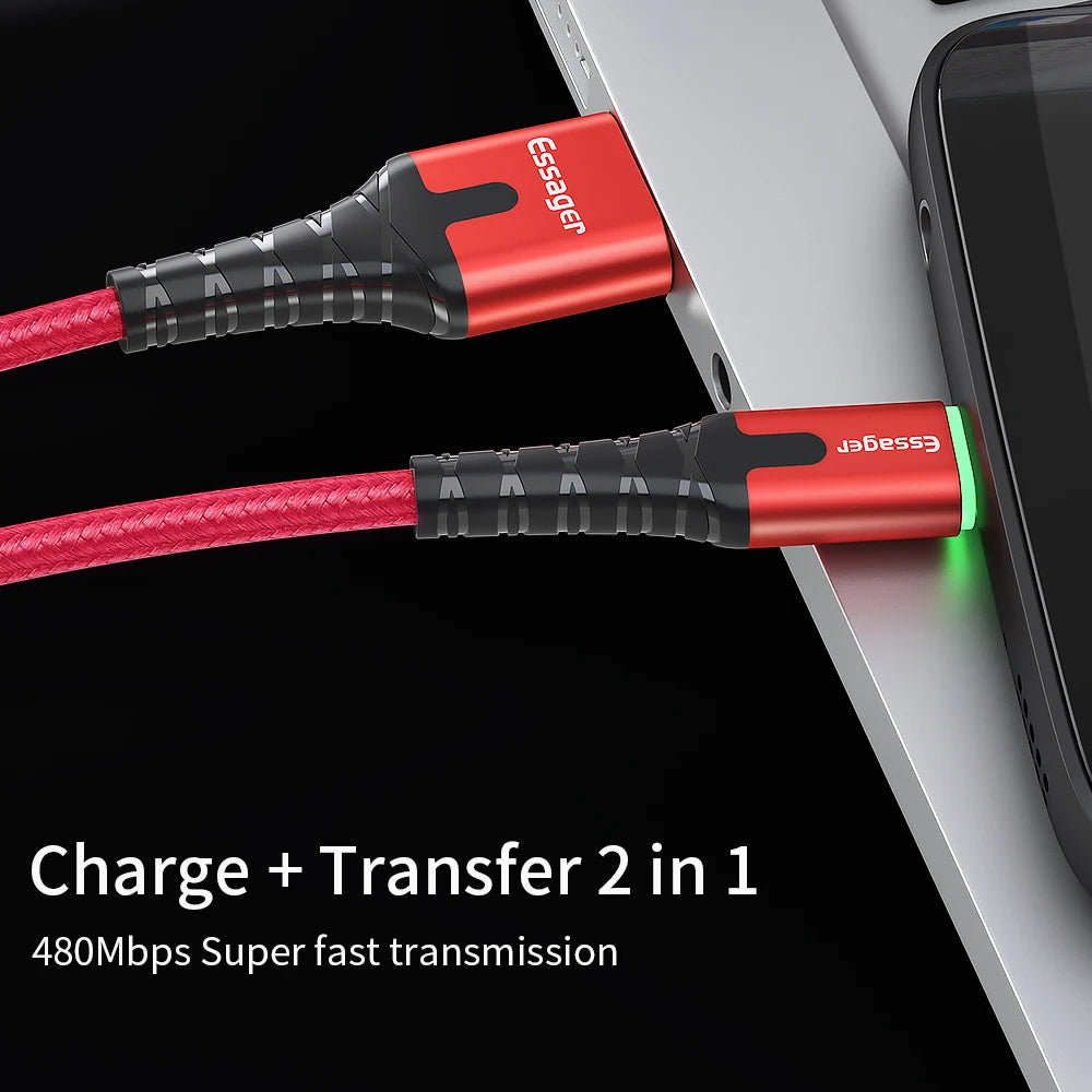 Essager LED Micro USB Cable 3A Fast Charging 2M 3M Android USB Charging Cable SPOT