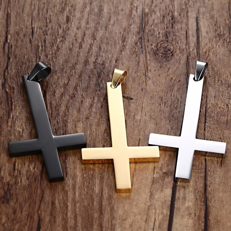 Meaeguet Inverted Cross Stainless Steel Gothic Pendant Necklace Gothic Pendant Necklace SPOT