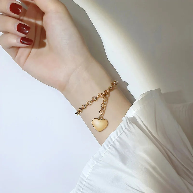 Women's Heart Rolo Chain Bracelet – Stainless Steel Adjustable Chain Link Bracelet SPOT