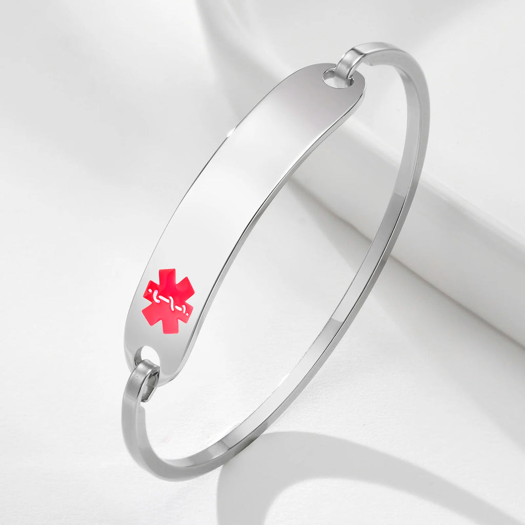 Personalized Engraved Medical Alert ID Bangle Bracelet Women Engraved ID Bracelet SPOT