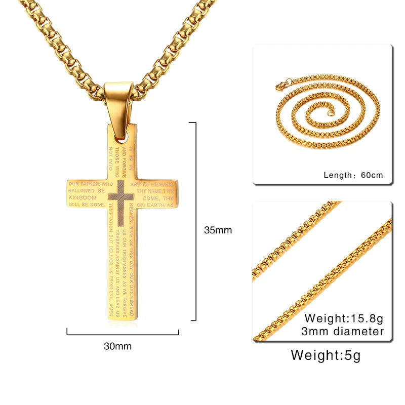Men's Stainless Steel Crucifix Cross Pendant Necklace | Link Chain Cross Pendant Necklace SPOT