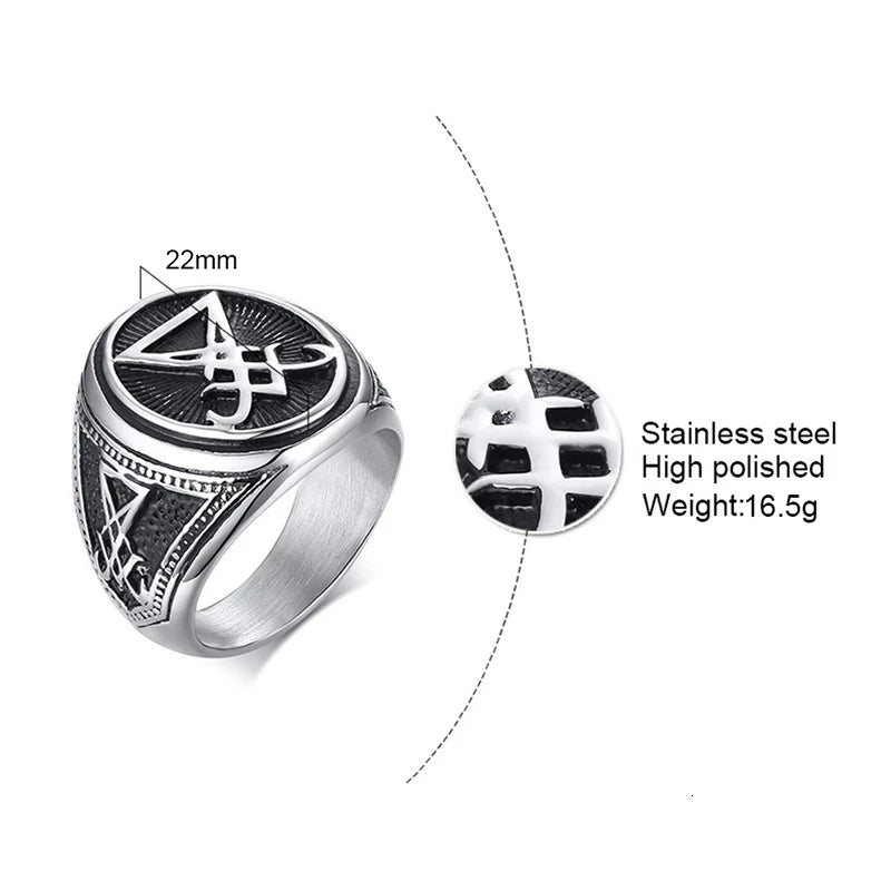 Men's Vintage Silver Sigil Signet Ring – Stainless Steel Men's Signet Ring SPOT