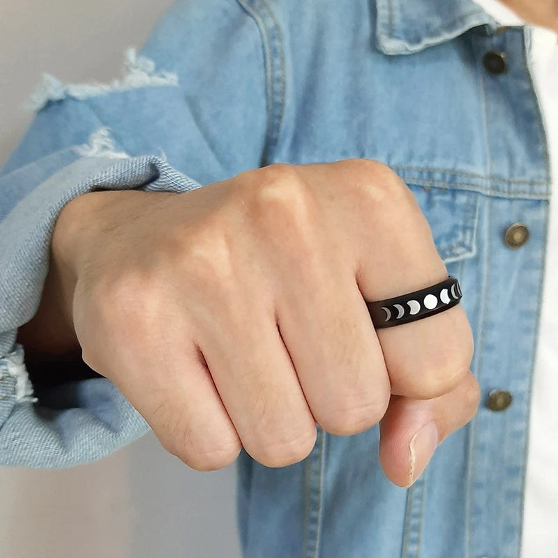 Moon Phase Stainless Steel Ring – Crescent Triple Goddess 6mm Fashion Ring SPOT