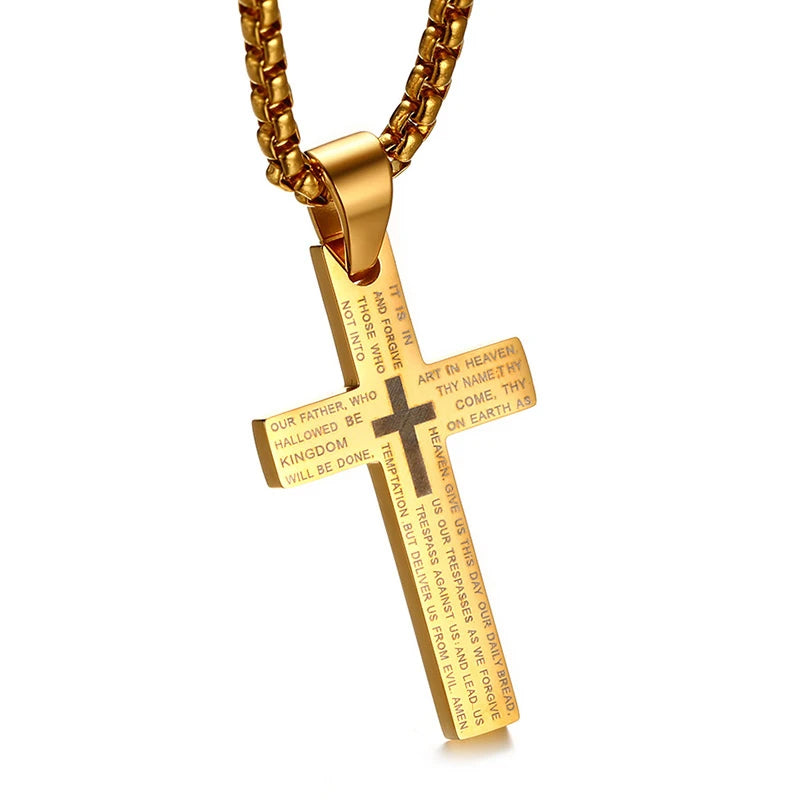 Men's Stainless Steel Crucifix Cross Pendant Necklace | Link Chain Cross Pendant Necklace SPOT
