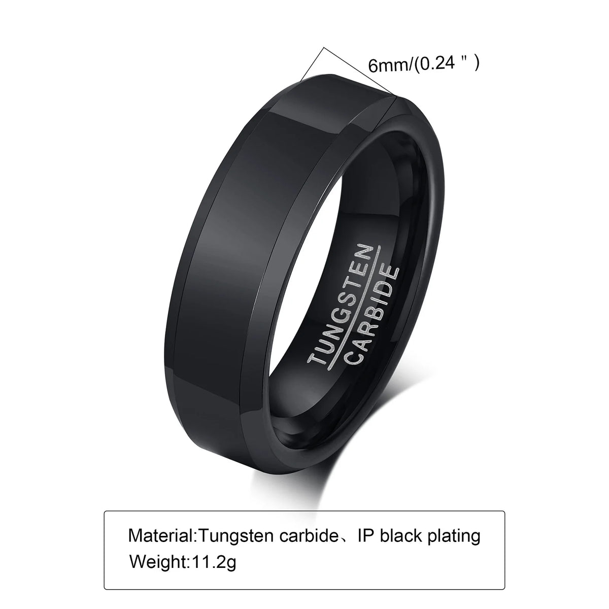Meaeguet Black Tungsten Carbide Wedding Band for Men 6mm Tungsten Wedding Band SPOT