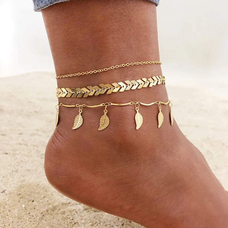 Multilayer Gold Chain Anklet – Adjustable Stainless Steel Beach Chain Anklet SPOT