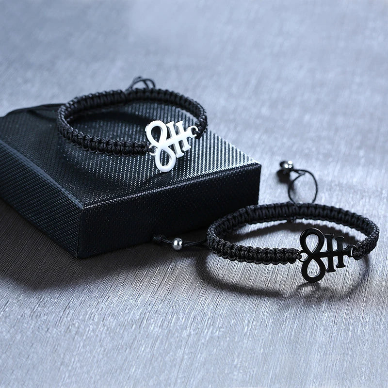 Meaeguet Seal of Lucifer Black Braided Charm Bracelet for Men Charm Bracelet SPOT