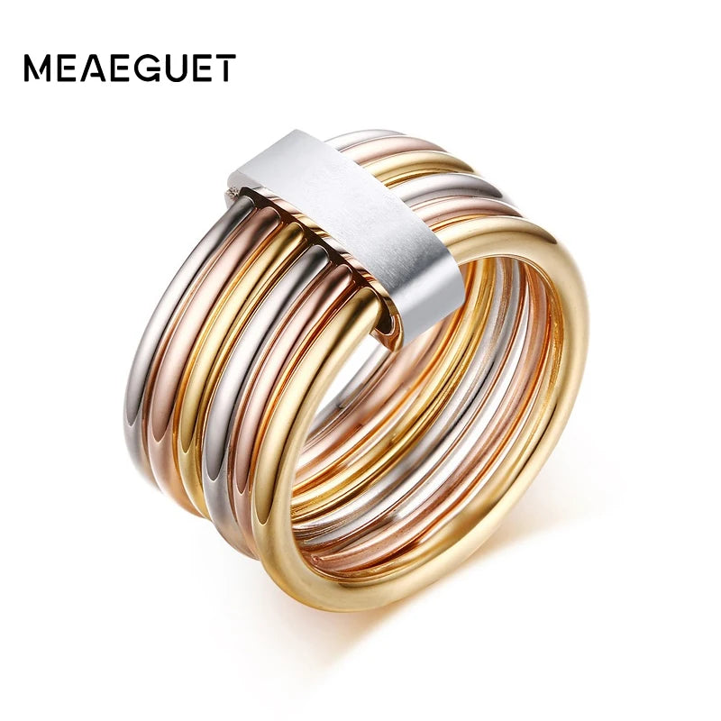 Women's 6-Circle Interlocked Stainless Steel Statement Ring Statement Ring SPOT Gold-color 9