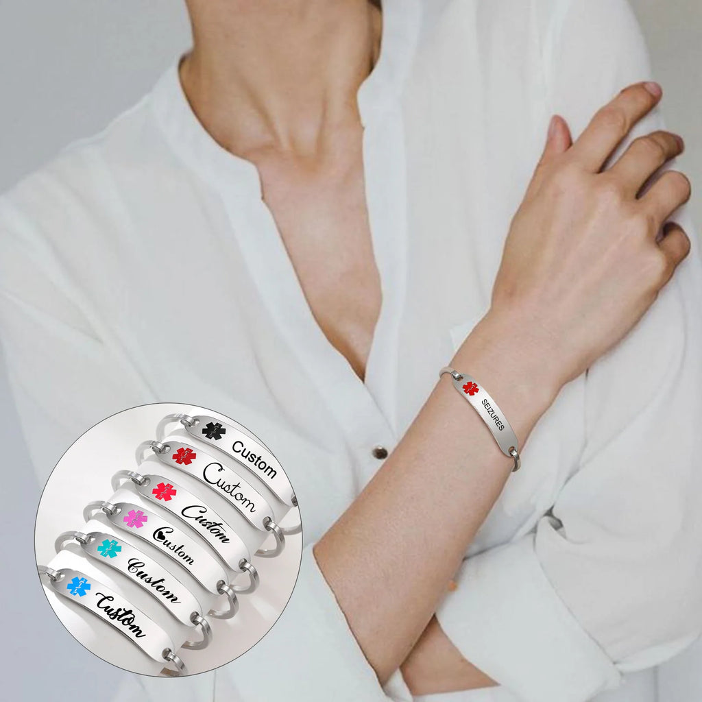 Personalized Engraved Medical Alert ID Bangle Bracelet Women Engraved ID Bracelet SPOT