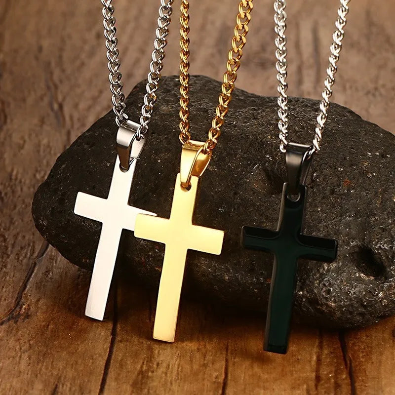 Men's Stainless Steel Cross Pendant Necklace – 24" Link Chain Cross Pendant Necklace SPOT