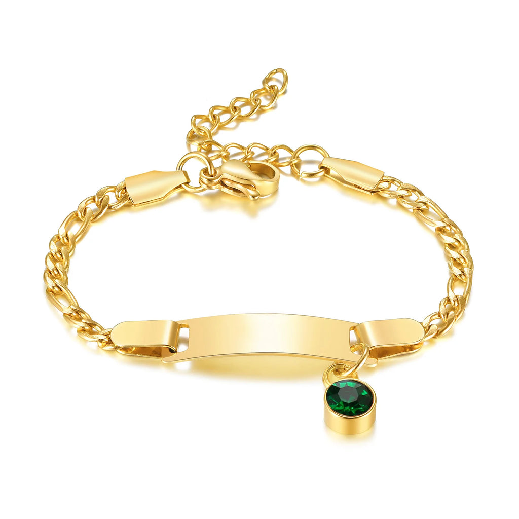 Kids Personalized Birthstone ID Name Bracelet – Stainless Steel Kids ID Bracelet SPOT style 5 NO Engrave