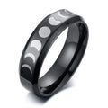 Moon Phase Stainless Steel Ring – Crescent Triple Goddess 6mm Fashion Ring SPOT Black Color 6