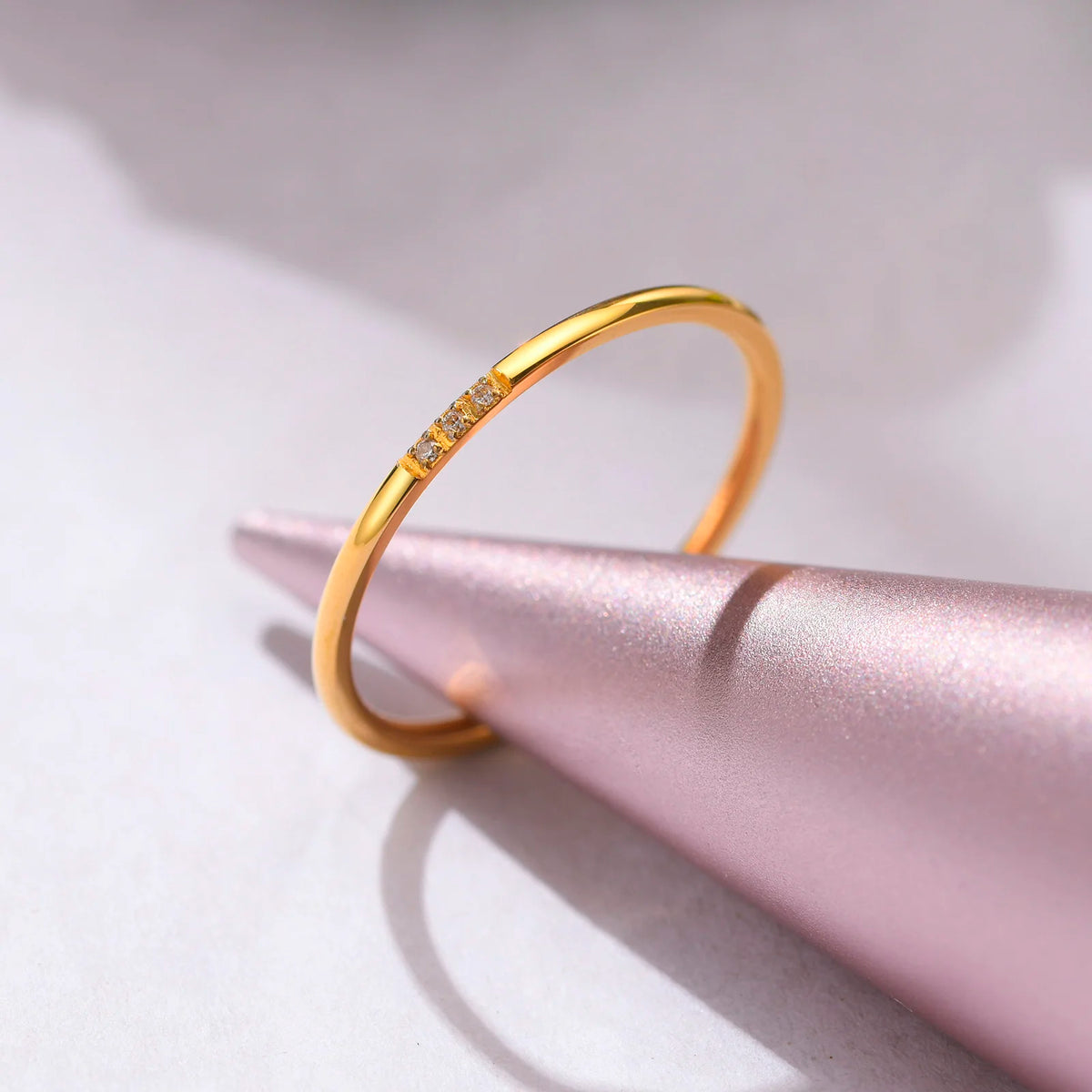 Meaeguet 1mm Stackable CZ Ring | 18K Gold Minimalist Band Stackable CZ Ring SPOT