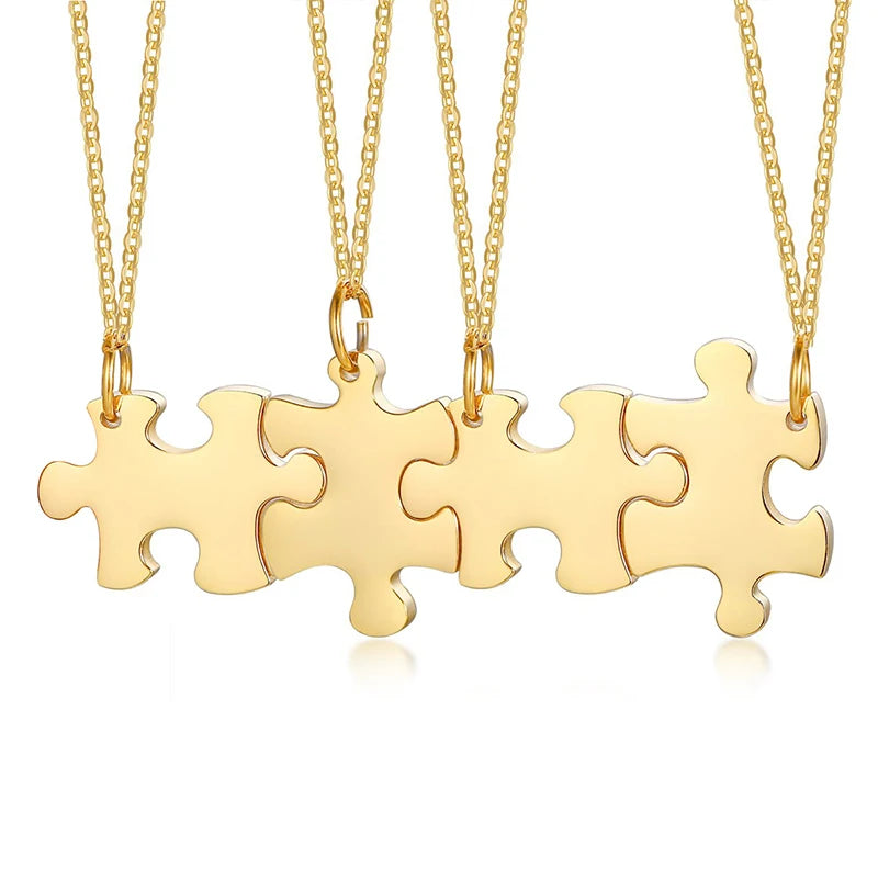 Custom Engraved Puzzle Necklace Set – BFF & Family Gift Personalized Pendant Necklace SPOT 4piece gold Engarve