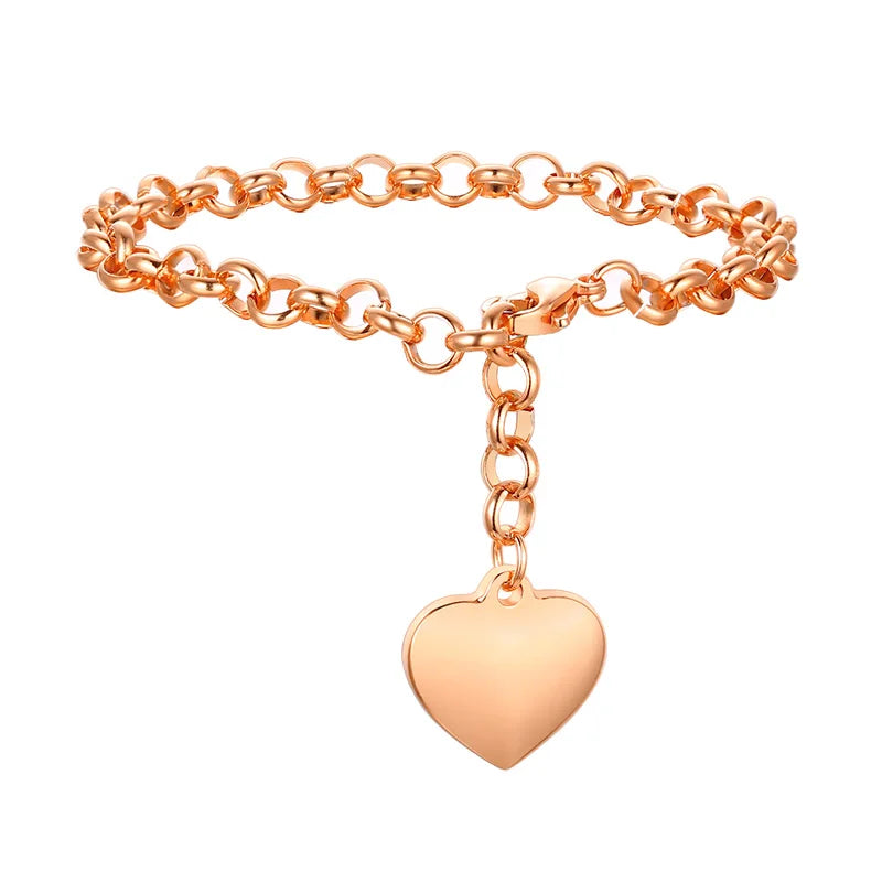 Women's Heart Rolo Chain Bracelet – Stainless Steel Adjustable Chain Link Bracelet SPOT rose gold