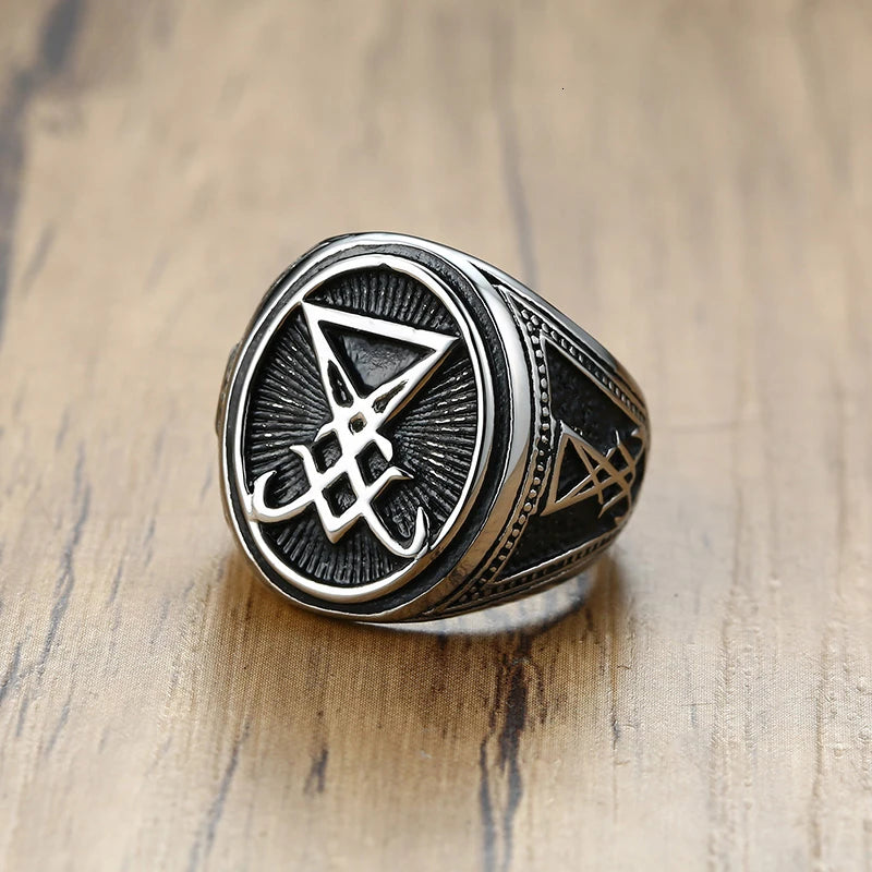 Men's Vintage Silver Sigil Signet Ring – Stainless Steel Men's Signet Ring SPOT