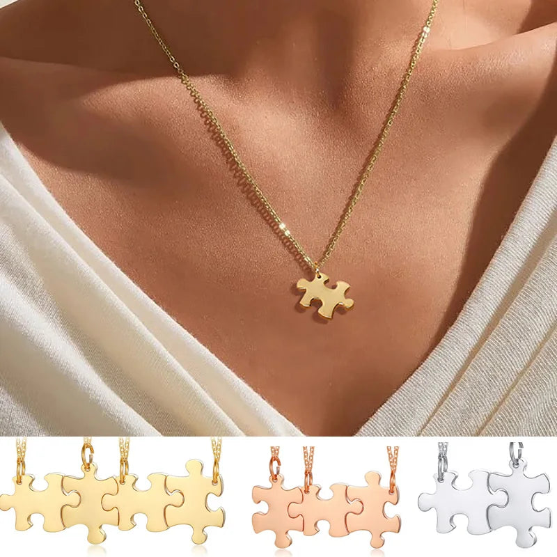 Custom Engraved Puzzle Necklace Set – BFF & Family Gift Personalized Pendant Necklace SPOT