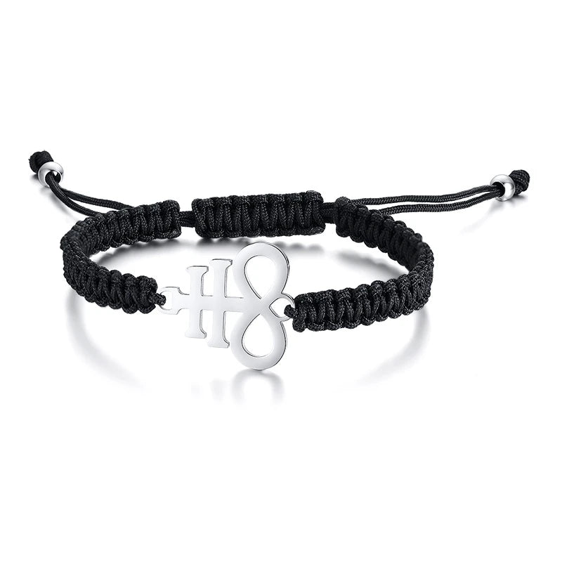 Meaeguet Seal of Lucifer Black Braided Charm Bracelet for Men Charm Bracelet SPOT 729BS