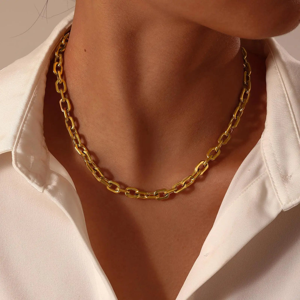 Chunky Paperclip Link Chain Choker Necklace – Gold Stainless Steel Chain Choker Necklace SPOT Default Title