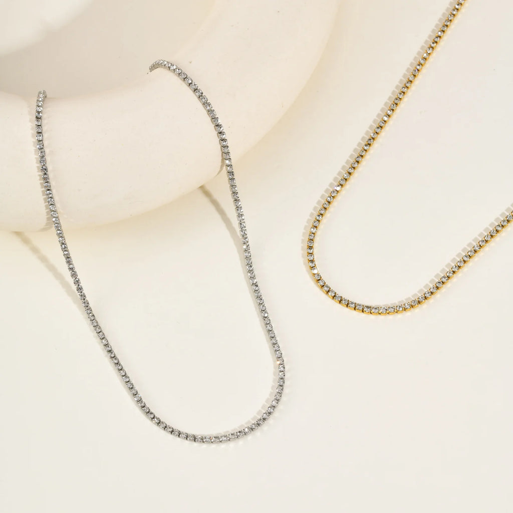 Stainless Steel CZ Tennis Necklace – 2mm Cubic Zirconia Choker Tennis Choker Necklace SPOT