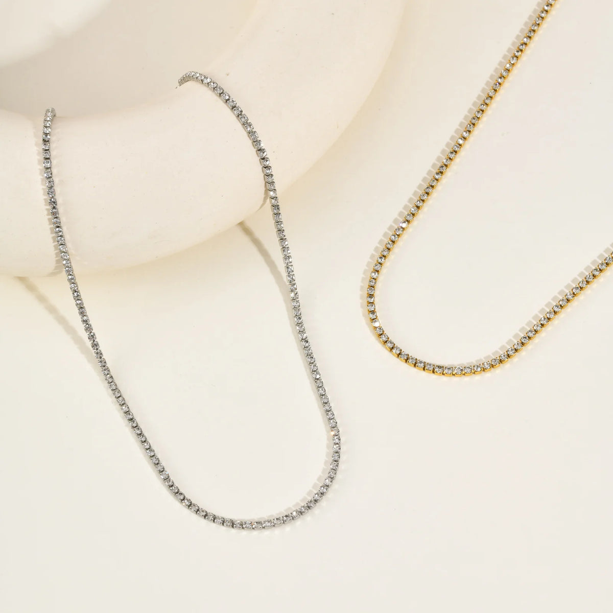 Stainless Steel CZ Tennis Necklace – 2mm Cubic Zirconia Choker Tennis Choker Necklace SPOT