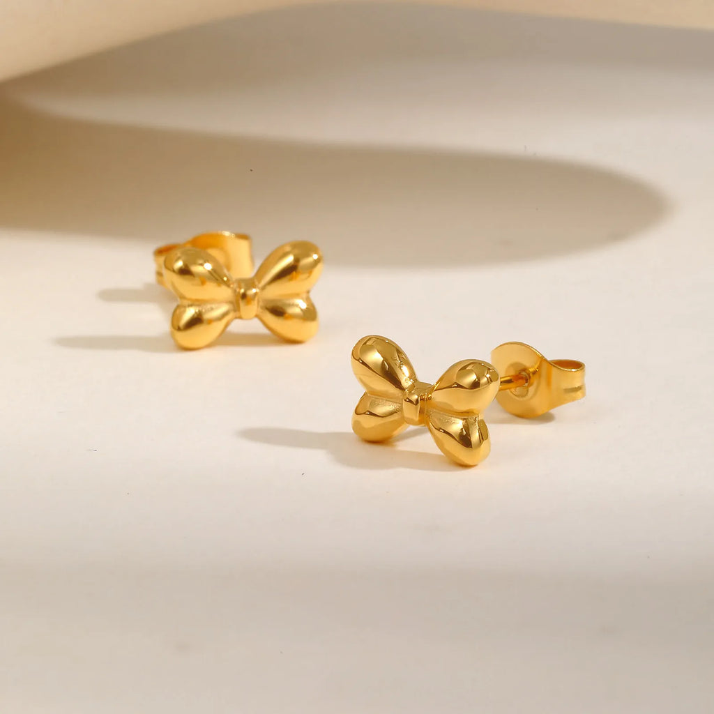 Bowknot Stud Earrings – Gold Stainless Steel Hypoallergenic Stud Earrings SPOT