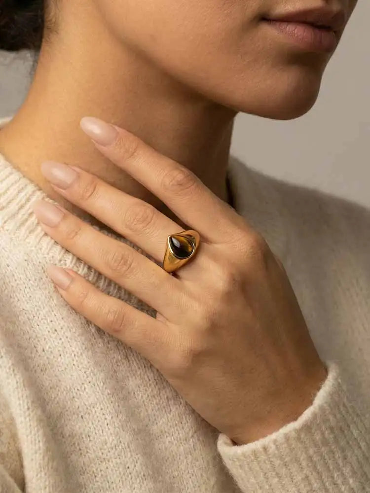 18K Gold Plated Tiger Eye & Green Aventurine Stone Ring Natural Stone Ring SPOT