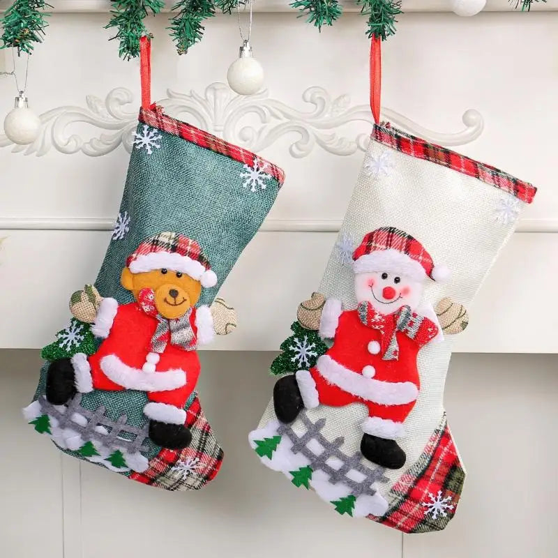 Linen Christmas Stockings 3D Reindeer & Santa – Reusable Décor Christmas Stocking SPOT