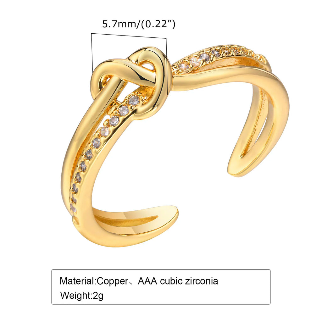 Love Knot Ring Women – 18K Gold CZ Adjustable Ring | Meaeguet Fashion Ring SPOT