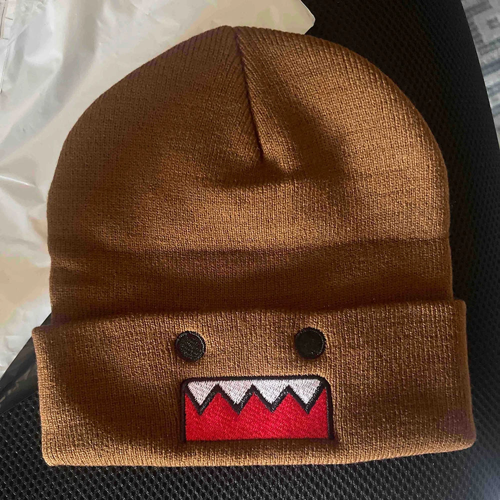 Domo Kun Embroidered Knit Beanie – Unisex Hip Hop Winter Hat Knit Beanie Hat SPOT