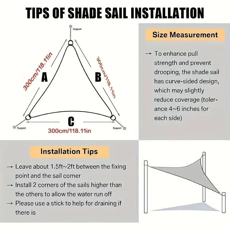Triangular Sun Sail Shade 3x3x3m | 91-100% UV Block Canopy Outdoor Sun Sail SPOT