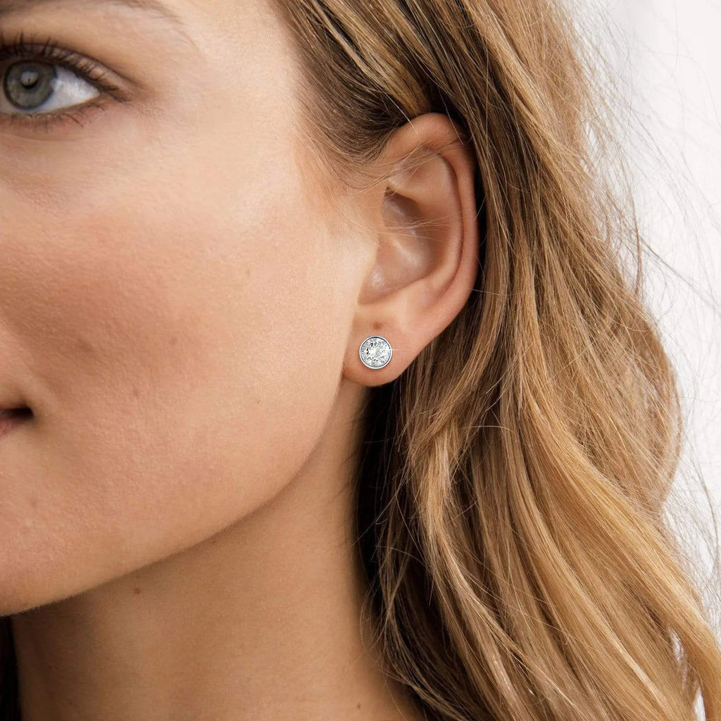8MM Cubic Zirconia Round Stud Earrings – Stainless Steel Silver Stud Earrings SPOT