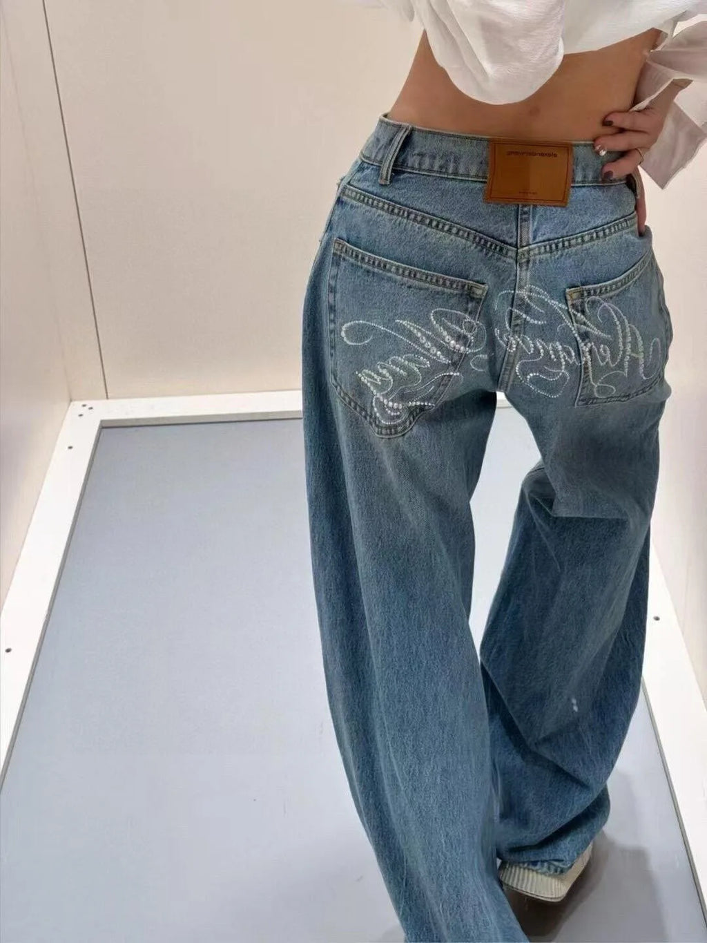 Women's Y2K Gradient Wide Leg Jeans – High Waist Streetwear Wide Leg Jeans SPOT