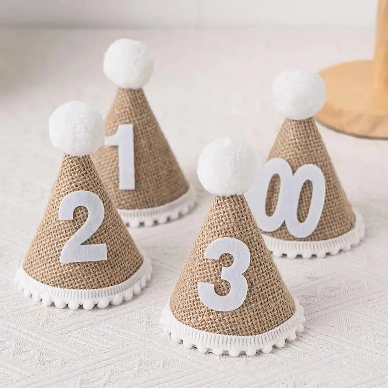 Kids Burlap Birthday Cone Hat – Pom Pom Fringe Party Hat Kids Party Hat SPOT