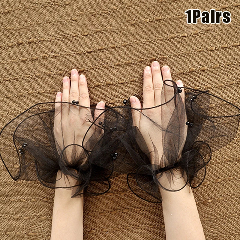 Tulle Fake Pleated Cuff Sleeves – Pearl Nail Art Photo Display Nail Art Accessory SPOT Black