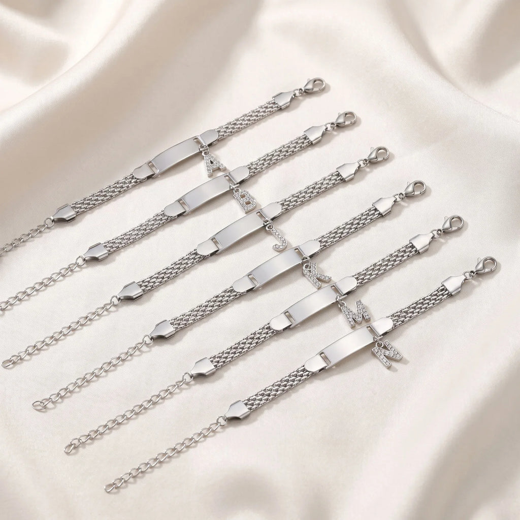 Personalized Initial ID Bracelet – Custom Stainless Steel Gift ID Charm Bracelet SPOT