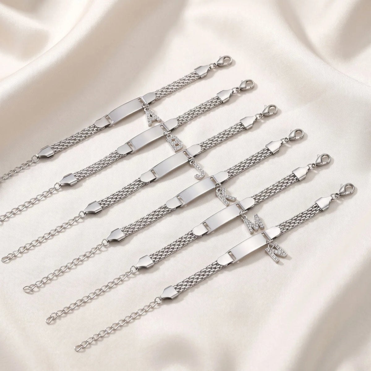 Personalized Initial ID Bracelet – Stainless Steel Nameplate Charm Personalized ID Bracelet SPOT