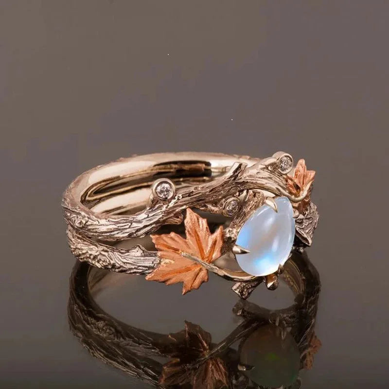 Vintage Gold Maple Leaf Moonstone Ring for Women | Gift Fashion Ring SPOT