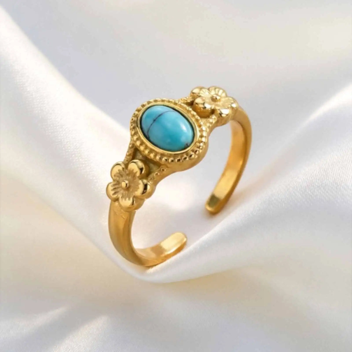 Adjustable Floral Ring – Turquoise Rose Quartz 18K Gold Plated Fashion Ring SPOT