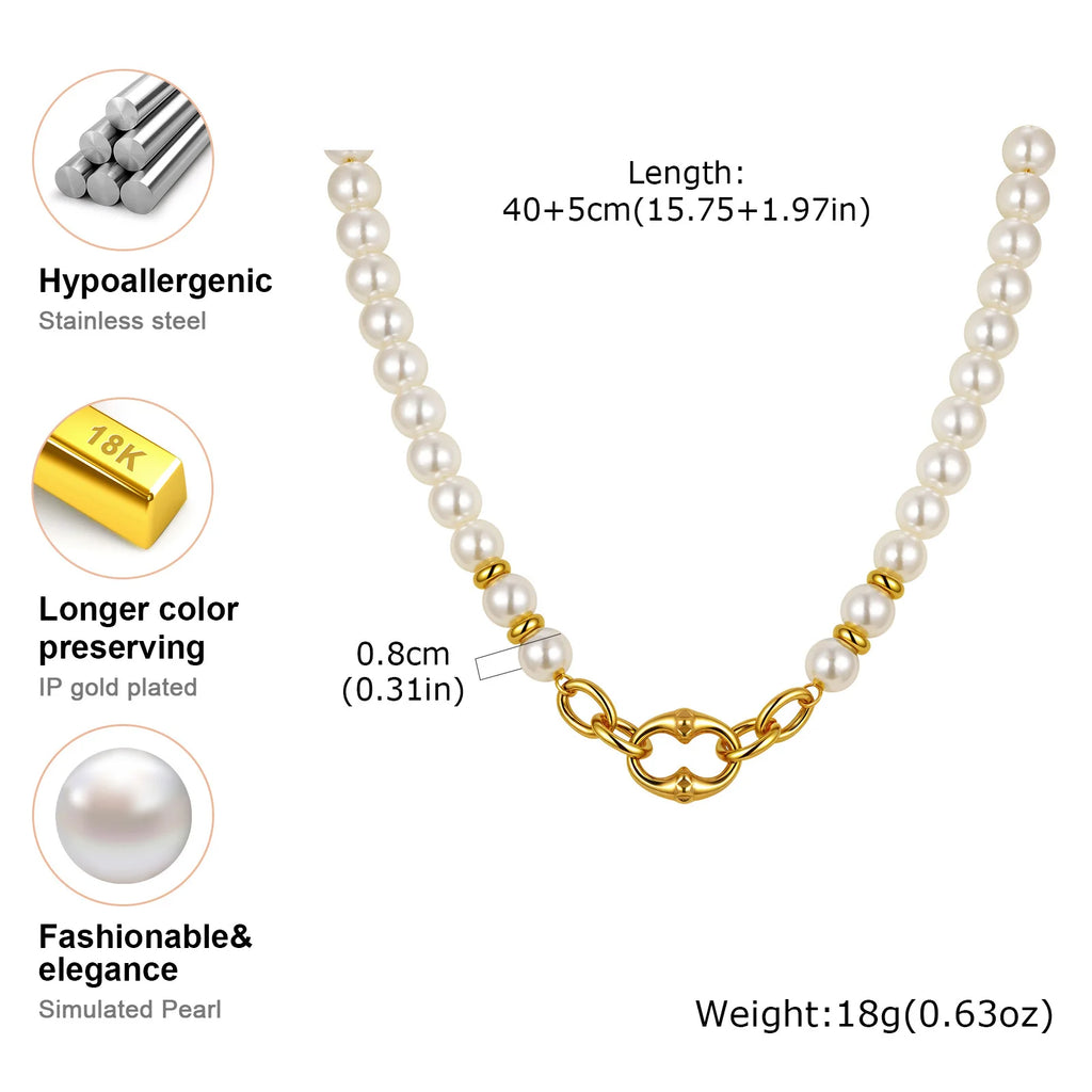Meaeguet 8mm Pearl Choker Necklace – Stainless Steel Waterproof Pearl Choker Necklace SPOT