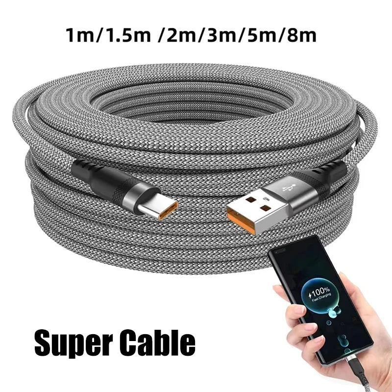 USB-C 6A Fast Charging Cable Nylon Braided 1M–8M Android USB-C Charging Cable SPOT