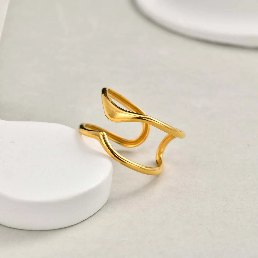 18K Gold Abstract Wire Ring – Double Layer Stacking Ring Gold Stacking Ring SPOT