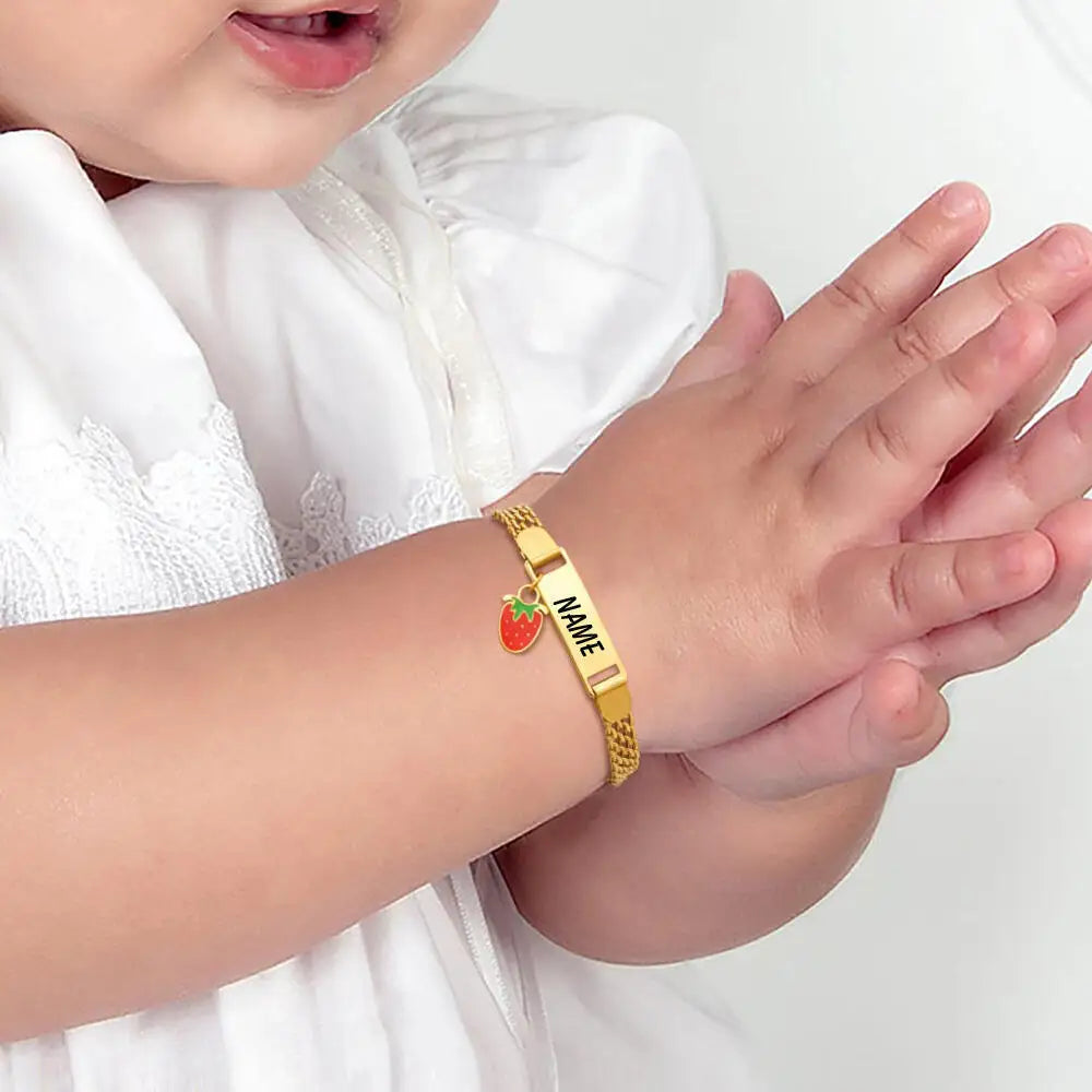 Personalized Children's Name Bracelet – Strawberry Cherry, Gold Personalized Kids Bracelet SPOT